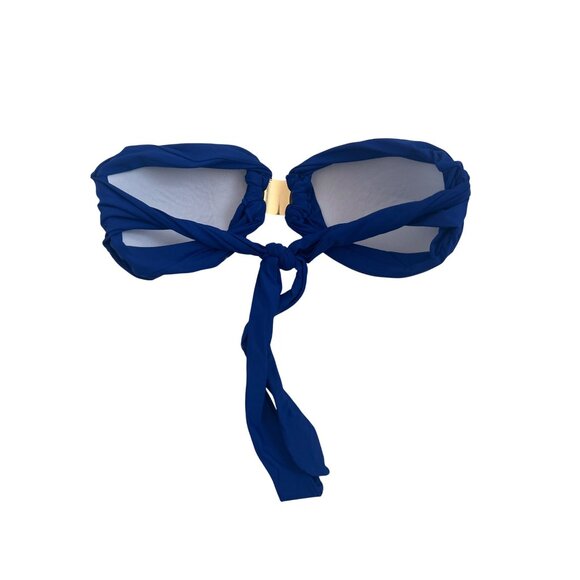 Blue Bandeau Bikini Top With Gold Center Accent Strapless - Picture 2 of 2